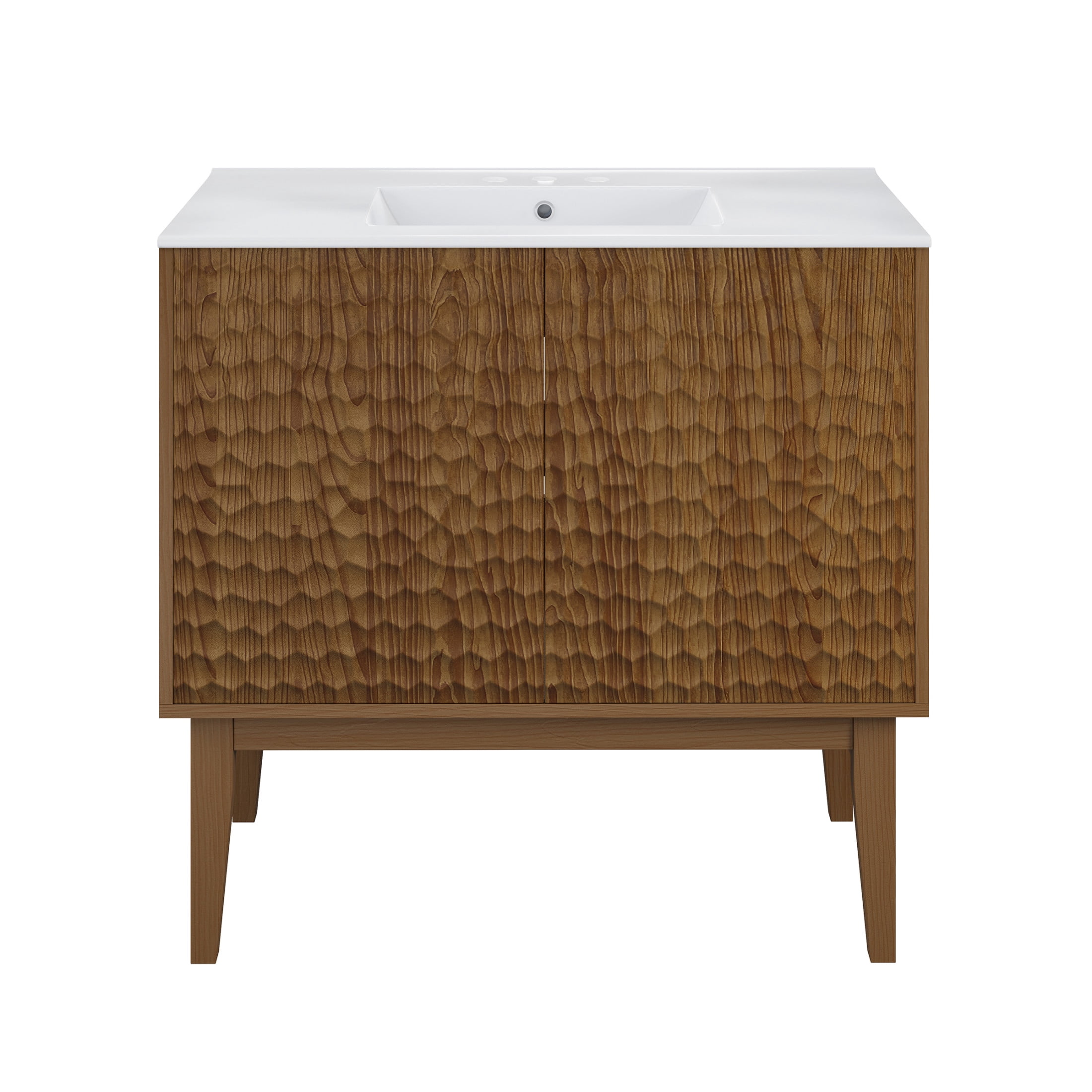 Bosse 36" Freestanding Bathroom Vanity in Brown Oak with 3-Hole Widespread Sink Top