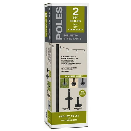 Excello Global Products Bistro Pole for String Lights with 50  G40 Lights Black 2/Pack (EGP-HD-0360) price history on PriceWatchPro