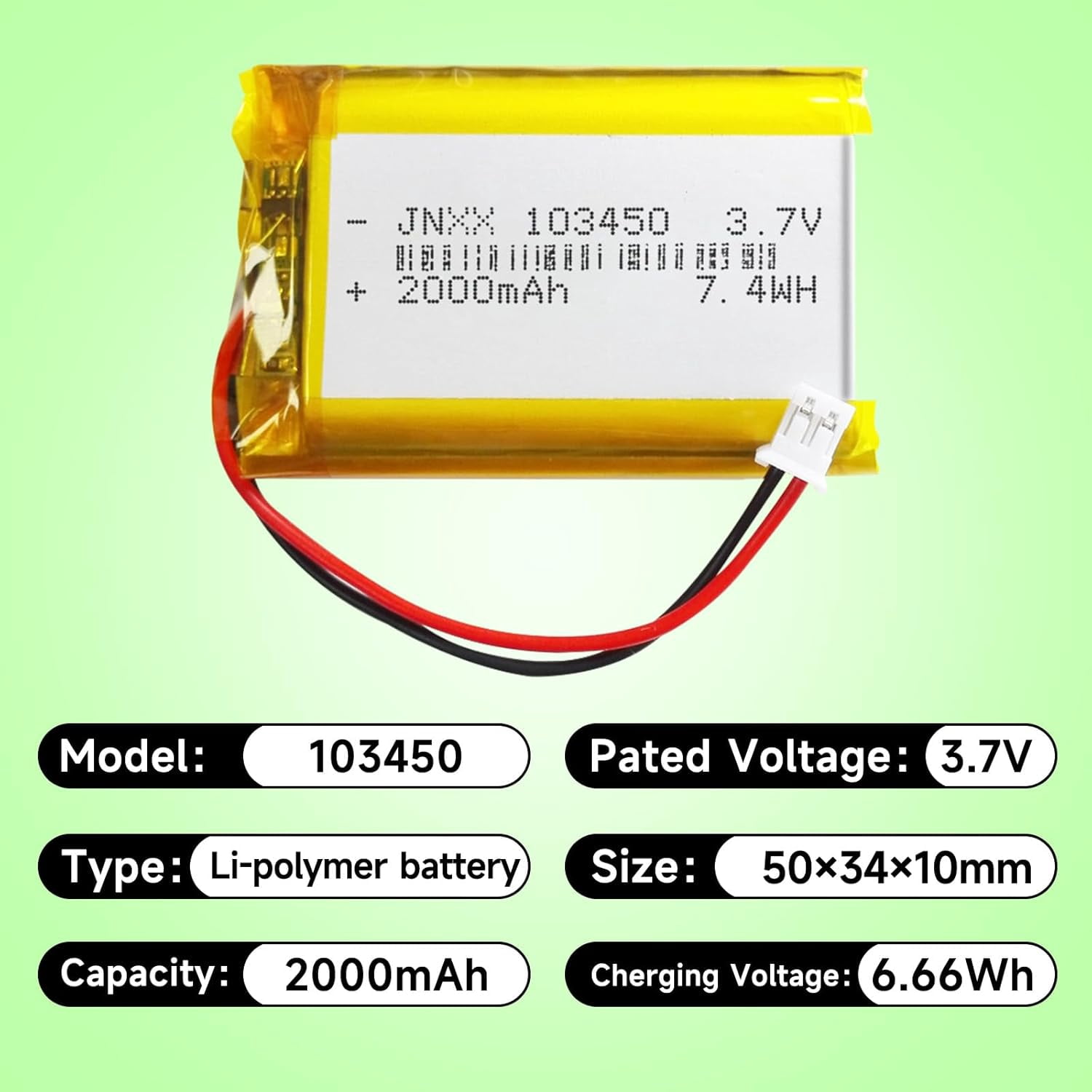 Batteria Ricaricabile Al Litio Polimero 3.7V 2000mAh, Formato 103540, Z.S.V.I