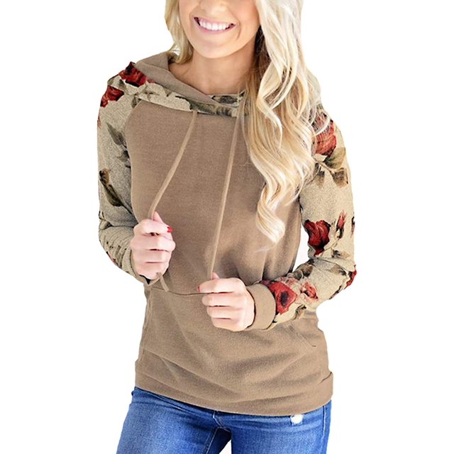 Sudadera con capucha floral para mujer Sudadera de manga larga con cordón Casual Pullover Tops Sudaderas con bolsillos Zhivalor WMZY-684-14