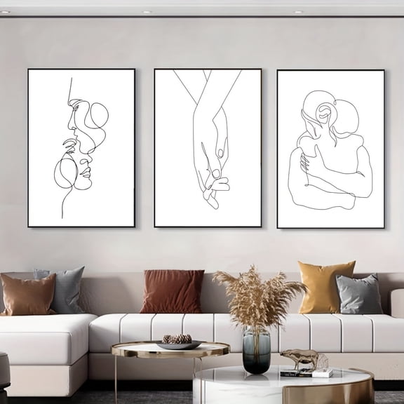 3pcs Modern Line Art Couple Embrace Canvas Prints - Frameless Wall Decor for Bedroom, Living Room, Home Office