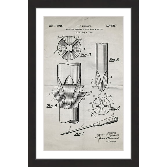 "Screwdriver 1936 Old Paper" Framed Painting Print