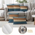 thumbnail image 6 of Farmhouse Navy Blue Brown Outdoor Waterproof Pillow Covers, Vintage Wooden Striped Decorative Square Throw Pillowcase Sofa Cushion Sham for Patio/Couch/Chair, 18"x18" 2 Pack, 6 of 8