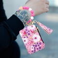 thumbnail image 1 of ID Bag Silicone Bracelet Floral Folding Card Holder Printed Leather Wallet Keychain Compact Travel Accessory -Functional Organizer, 1 of 3
