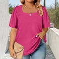 thumbnail image 2 of Womens Summer Tops Plus Size Solid Color T-Shirt Summer Casual Loose Women's Trendy Short Sleeves Squared Neck Pullover Lightweight Blouse Tops XL-5XL, 2 of 7