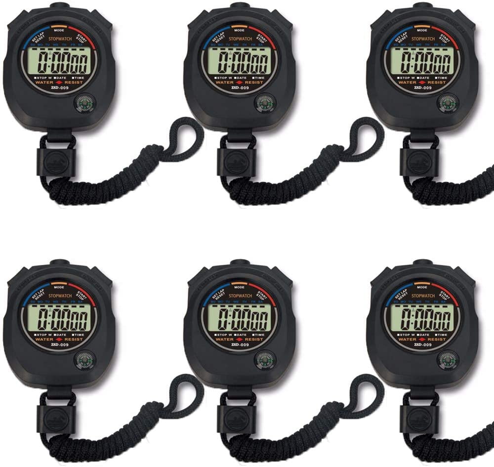 Large Display with Date Time and Alarm Function,Suitable for Sports Coaches Fitness Coaches and Referees BESTWYA 6 Pack Multi-Function Electronic Sport Stopwatch Timer 