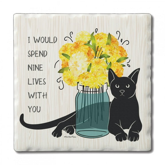CounterArt "Spend Nine Lives With You" Single Absorbent Stone Tumbled Tile Coaster