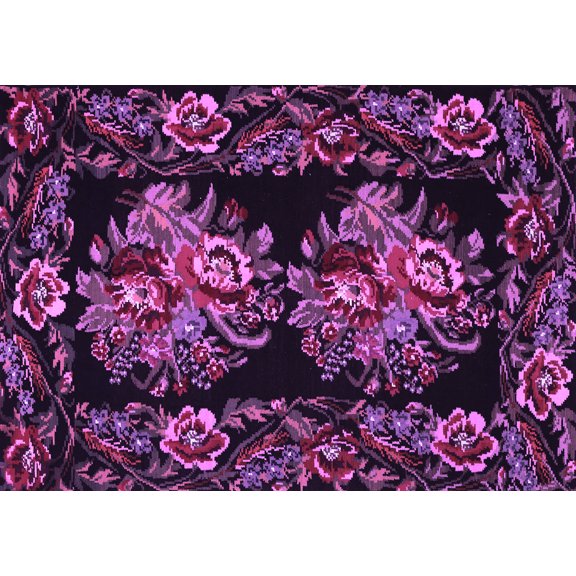 Ahgly Company Indoor Rectangle Medallion Purple French Area Rugs, 5' x 7'