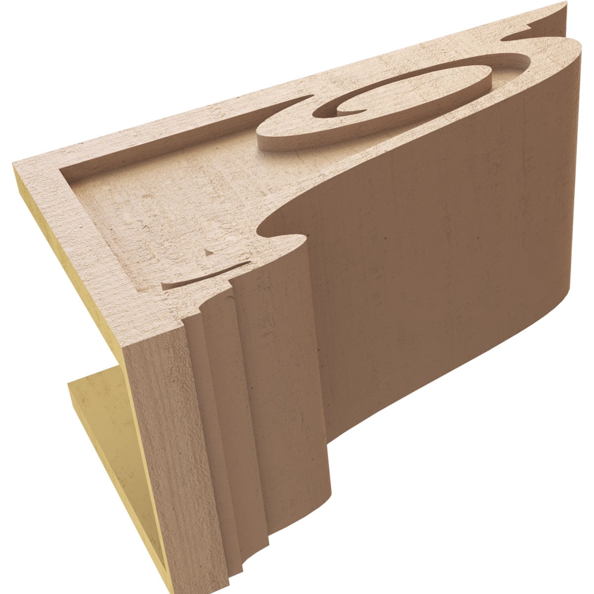 9"W x 18"D x 9"H Wide Scroll Rough Cedar Woodgrain TimberThane Corbel, Primed Tan