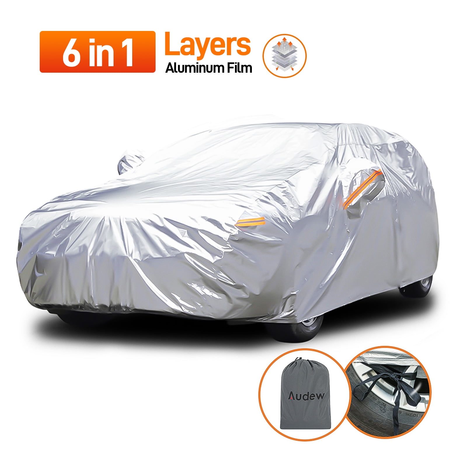 Length 191-200 Inch GUNHYI 4 Layer Car Cover Waterproof All Weather for Automobiles Outdoor Indoor Fit Sedan With Cotton and Mirror Pocket Sun Rain Snow Dust UV Protection 