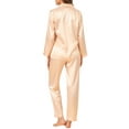 thumbnail image 3 of INSPIRE CHIC Women's Satin Lounge Set Long Sleeve Button Down Shirts with Pants Silky Pajamas L Light Champagne, 3 of 7
