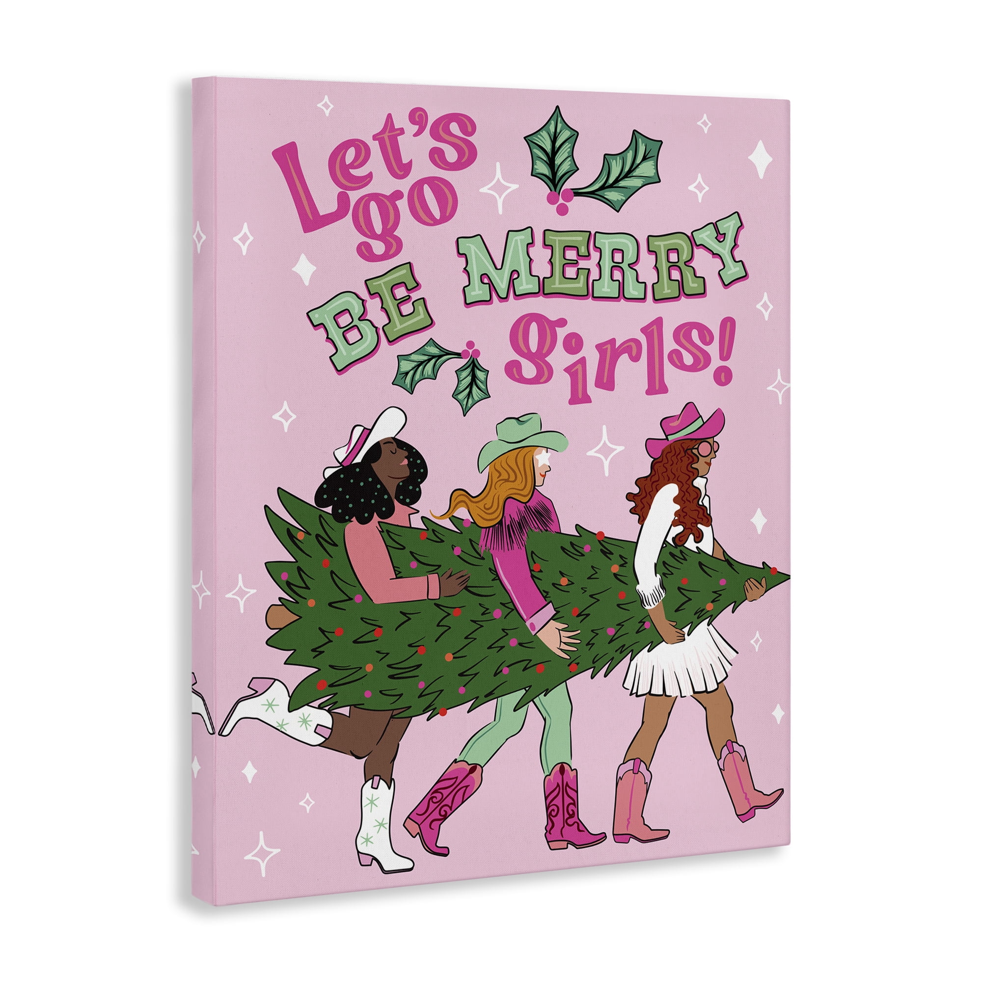 Stupell Industries Be Merry Christmas Cowgirls Holiday Painting Gallery Wrapped Canvas Art Prints Wall Art, 36 x 48