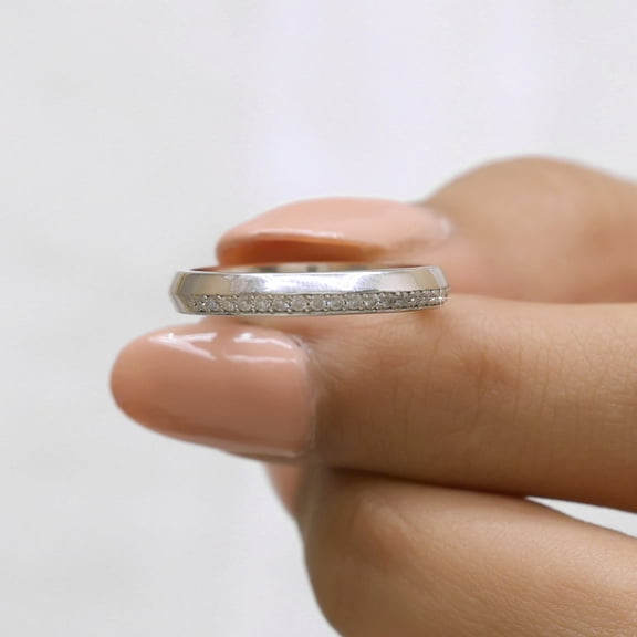 Jewelegant Knife Edge 1.20MM Round Brilliant Moissanite Pave Wedding Band -Moissanite Diamond Half Eternity Staking Band