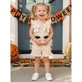 thumbnail image 4 of Loicainy Baby Toddler Girl Halloween Clothes Set 6 9 12 18 24 Months 2T 3T Pumpkin/Ghost/Bat Embroidered Plaid Print Fly Sleeve Square Neck Tops and Shorts 2 Pieces Outfits, 4 of 9