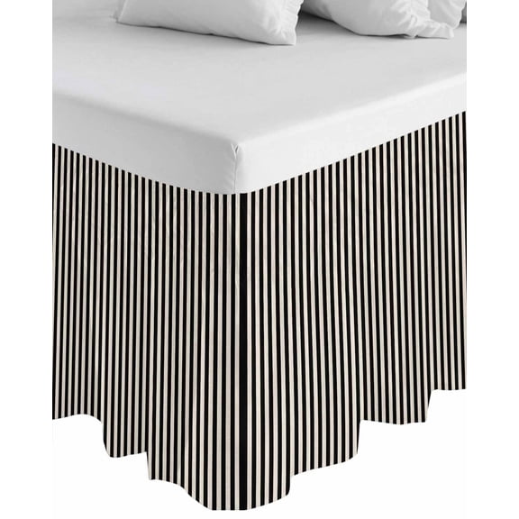Black Striped Wrap Around Bed Skirts for California King Bed 18" Drop,Bed Skirt with Adjustable Elastic Belt Dust Ruffle Bed Valance for Bedroom Modern Simple Farmhouse Beige Vintage Bed Frame Cover