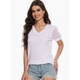 thumbnail image 5 of Women's V-Neck Cropped T-Shirt - Swiss Dot Puff Sleeve Casual Top - Loose Fit Summer Basic Tee, 5 of 6