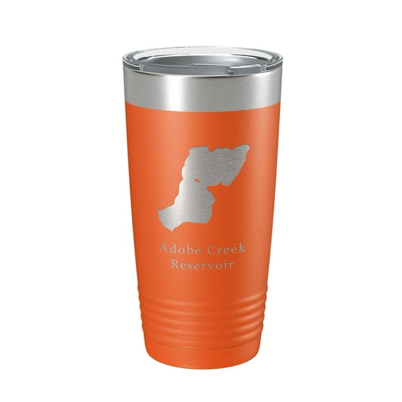 Adobe Creek Reservoir Tumbler Lake Map Travel Mug Insulated Laser Engraved Coffee Cup Colorado 20 oz Orange