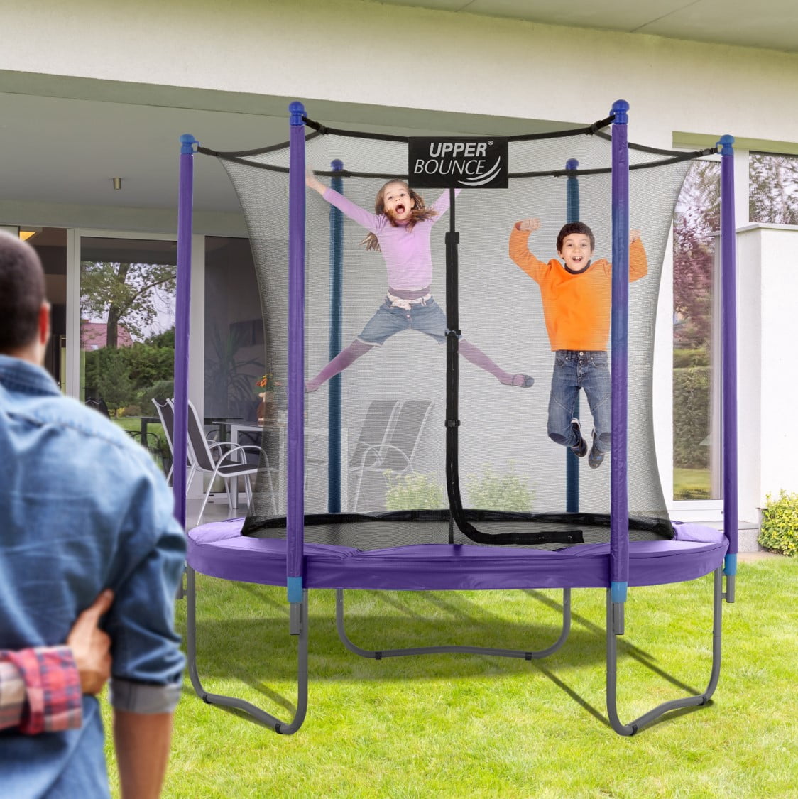 Machrus Upper Bounce 9 FT Round Trampoline Set with Safety Enclosure System – Backyard Trampoline - Outdoor Trampoline for Kids - Adults