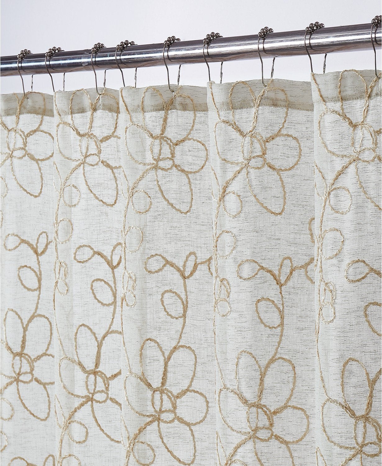 Dainty Home Rita 3D Floral Chenille Embroidered Solid Sheer Linen Look 70 x 72 Shower Curtain In Linen