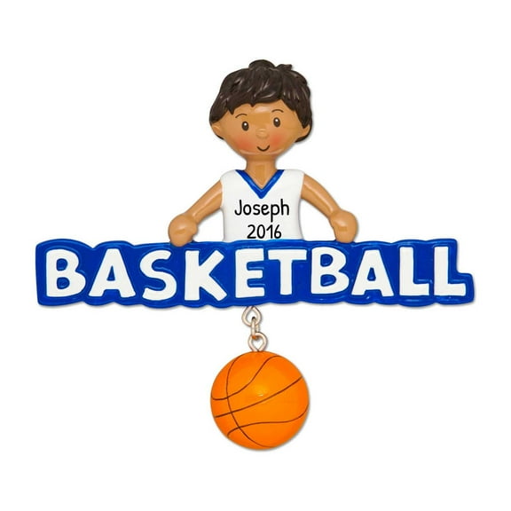 Personalized Basketball Ornament - Basketball Decor, Basketball Keepsake, Sports Ornaments for Christmas Tree, Personalized Basketball Gifts - Black Boy Basketball Word - Free Customization