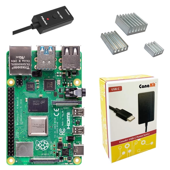 Kit CanaKit Raspberry Pi 4 de 4 GB con PiSwitch, fuente de alimentación