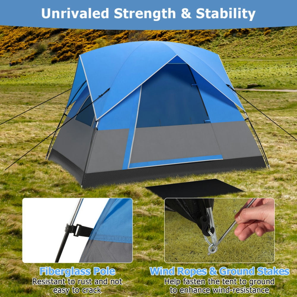 GVN Camping Tent, Tent,3 Person Outdoor Camping Tent with Removable Floor Mat for Camping Hiking Traveling-Blue
