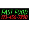 thumbnail image 1 of Fast Food With Phone Number LED Neon Sign 10 x 24 - inches, Black Square Cut Acrylic Backing, with Dimmer - Bright and Premium built indoor LED Neon Sign for restaurant window and interior decor., 1 of 7