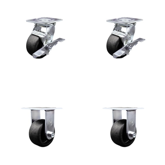 4 Inch Glass Filled Nylon Caster Set with Ball Bearings 2 Brakes 2 Rigid SCC