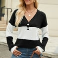 thumbnail image 4 of Womens Color Block V Neck Sweater Long Sleeve Loose Warm Tee Tops Sweaters Pullovers 2025 Fashion Clothes, 4 of 7