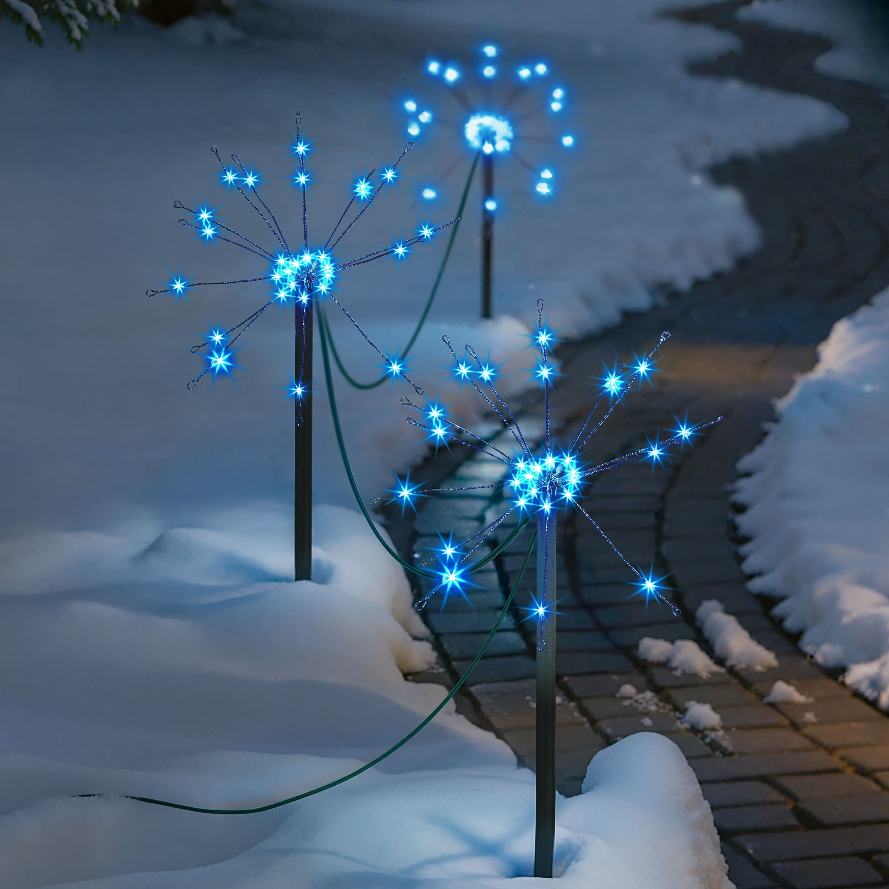 Outdoor Solar-Powered LED 8-Function Starburst Christmas Pathway Lights, Blue, Set of 3, by Holiday Time