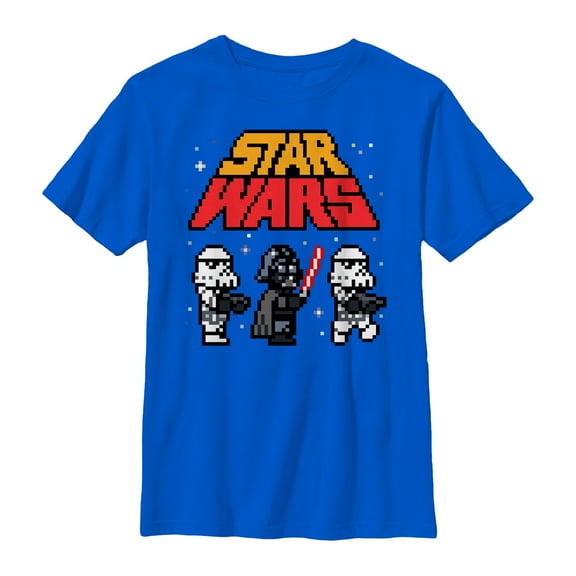 Boy's Star Wars Pixel Darth Vader and Stormtroopers  Graphic Tee Royal Blue X Small