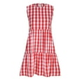 thumbnail image 5 of Sakmal Cotton Line Sundresses for Women Midi Ruffle Red Dress Crew Neck Sleeveless Plaid Dresses, 5 of 7