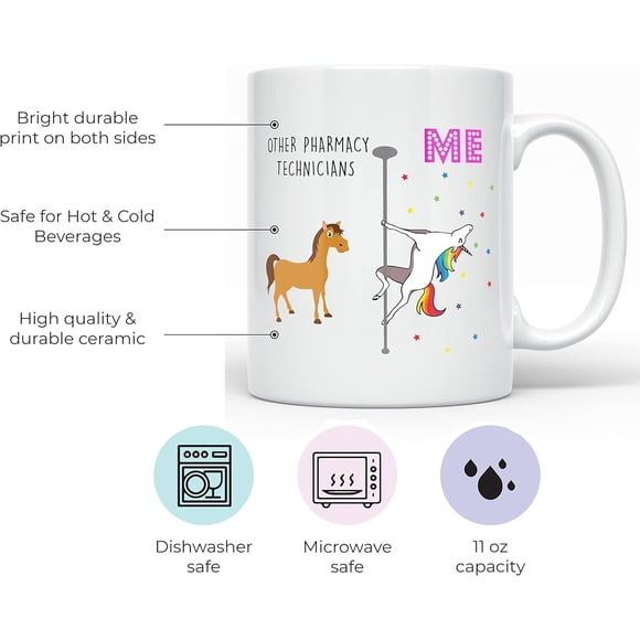 YouNique Designs Unicorn Tasse, 11 Oz, Cadeaux pour Technicienne en Pharmacie, Cadeaux pour Technicienne en Pharmacie, Tasse à Café en Céramique Amusante pour Hommes et Femmes, Tasse à Thé, Tasse à Café Micro-Ondes Sécuritaire