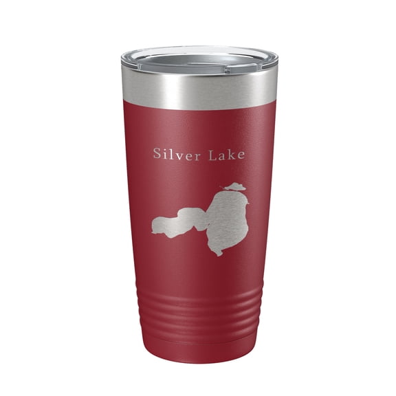 Silver Lake Map Tumbler Travel Mug Insulated Laser Engraved Coffee Cup Iowa 20 oz Maroon