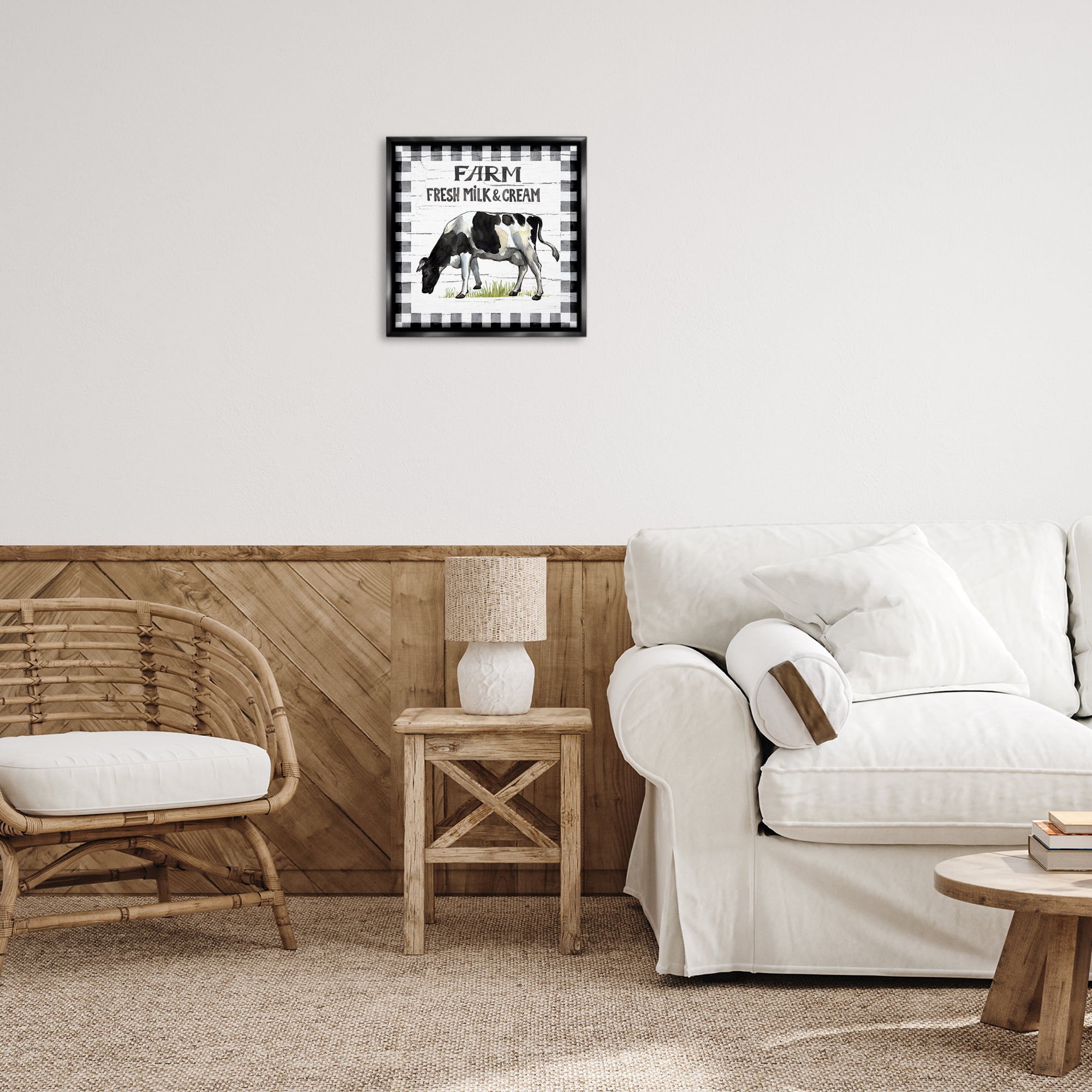 Stupell Industries Spring Cow with Border Animals Painting Black Floater Framed Canvas Art Print Wall Art, 18 x 18