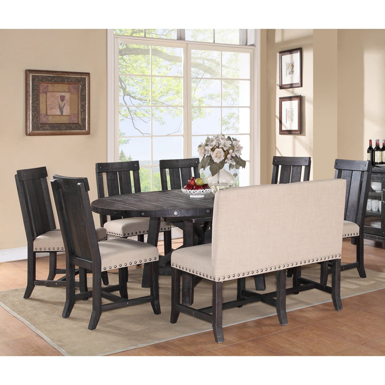 8 Piece Oval Dining Table Set, Dining Room Settee