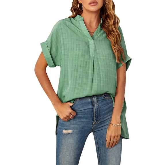 hirigin Women Short Sleeve T-shirts Solid Color/ Printed Summer V-neck Loose Casual Tops Blouse Streetwear