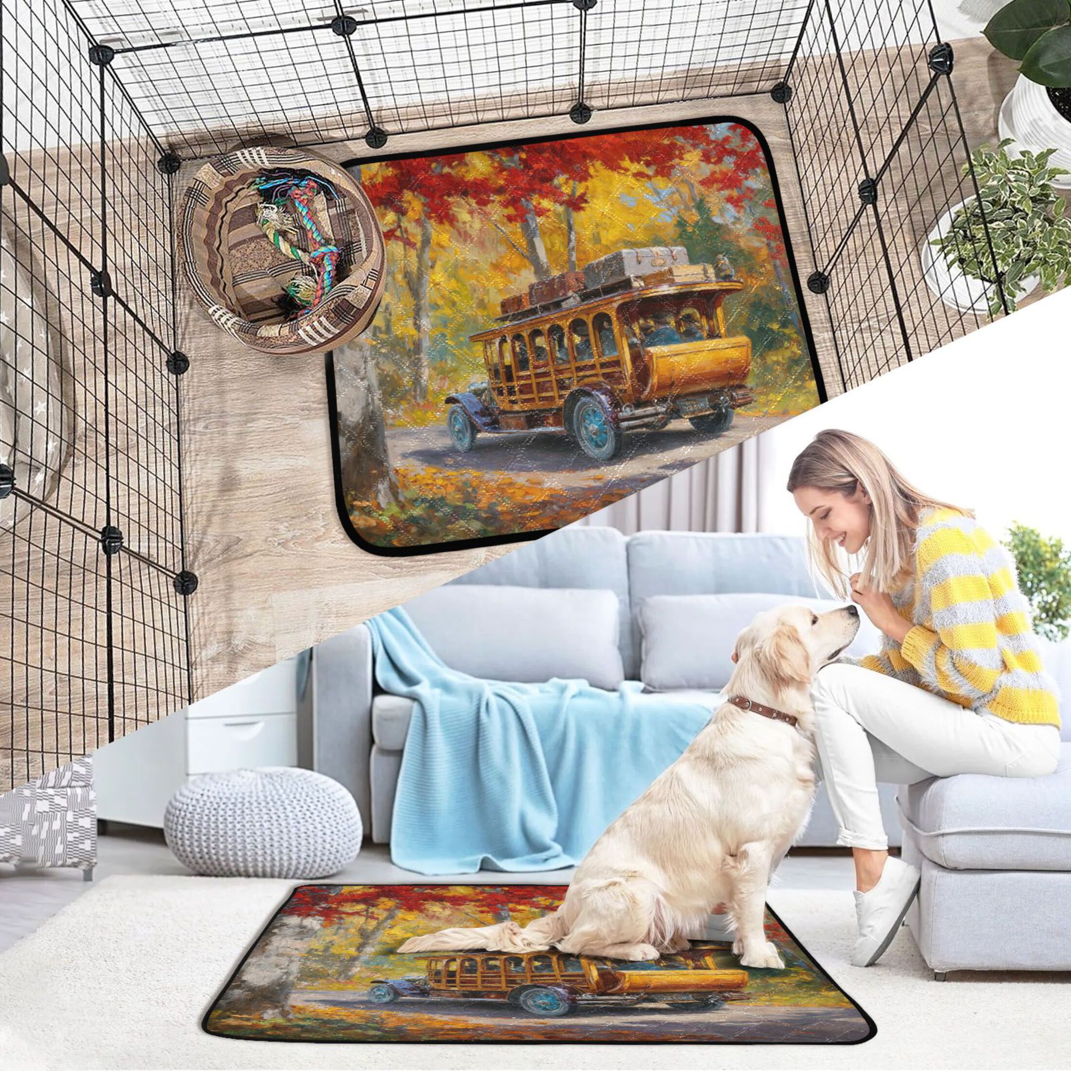 IAUYY Washable Pee Pads for Dogs Smallx3 Absorbent and Leak-Proof Non-Slip Reusable Puppy Pee Pads for Dogs Applicable to Playpen Potty Crate Old-fashioned Wooden Bus