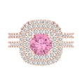 thumbnail image 2 of 1.8 ct Brilliant Round Cut Pink Zircon 18K Rose Gold Halo Solitaire with Accents Engagement Bridal Wedding Ring Band Set size 7, 2 of 7