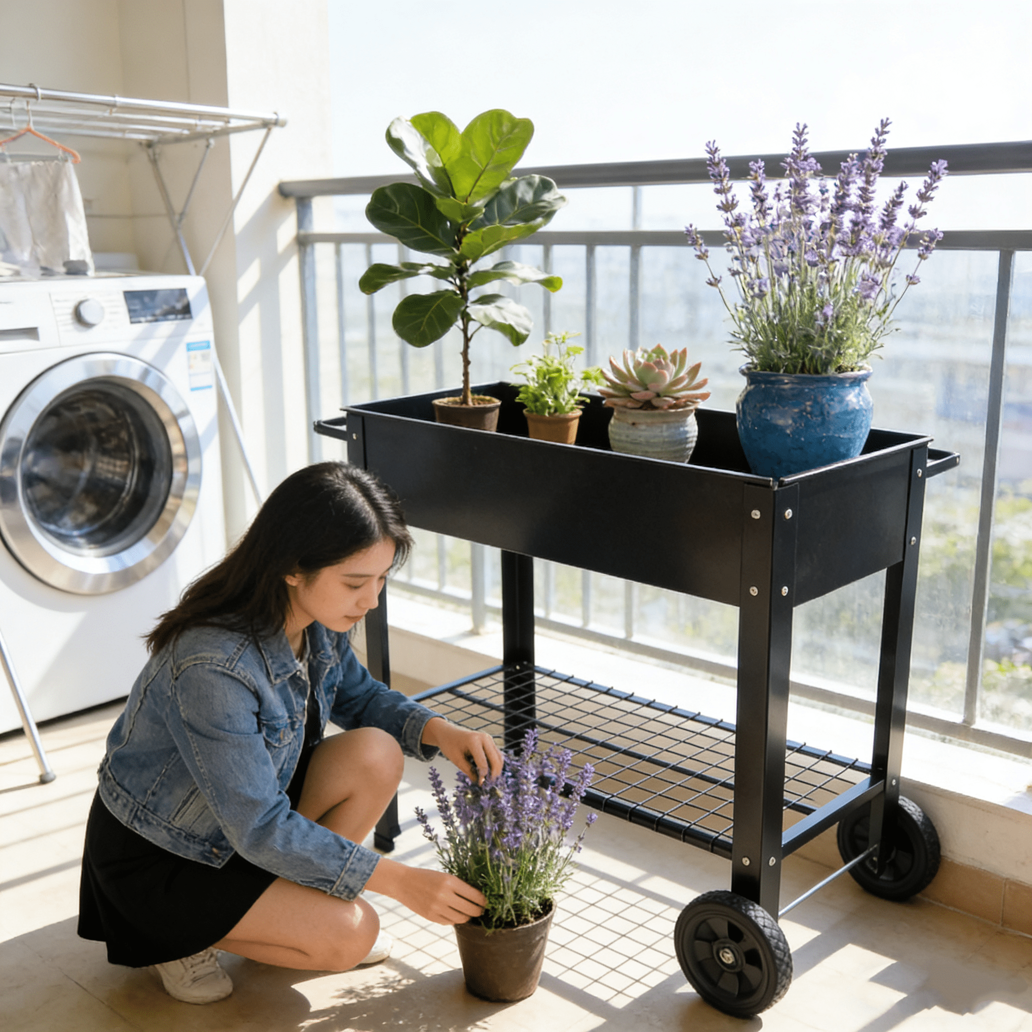 Metal Raised Garden Bed with Legs & Wheels, Elevated Planter Box with Drainage, 200LB Capacity Herb Vegetable Planter for Indoor Outdoor Patio Backyard