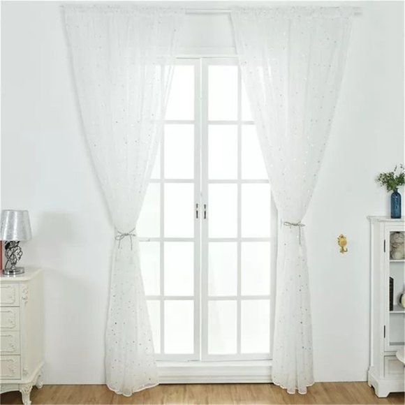UsRHHA Leaves Pattern Sheer Voile Curtain Panel, 100x200cm Window Drape with Valance, Modern Fabric Window Treatment for Home