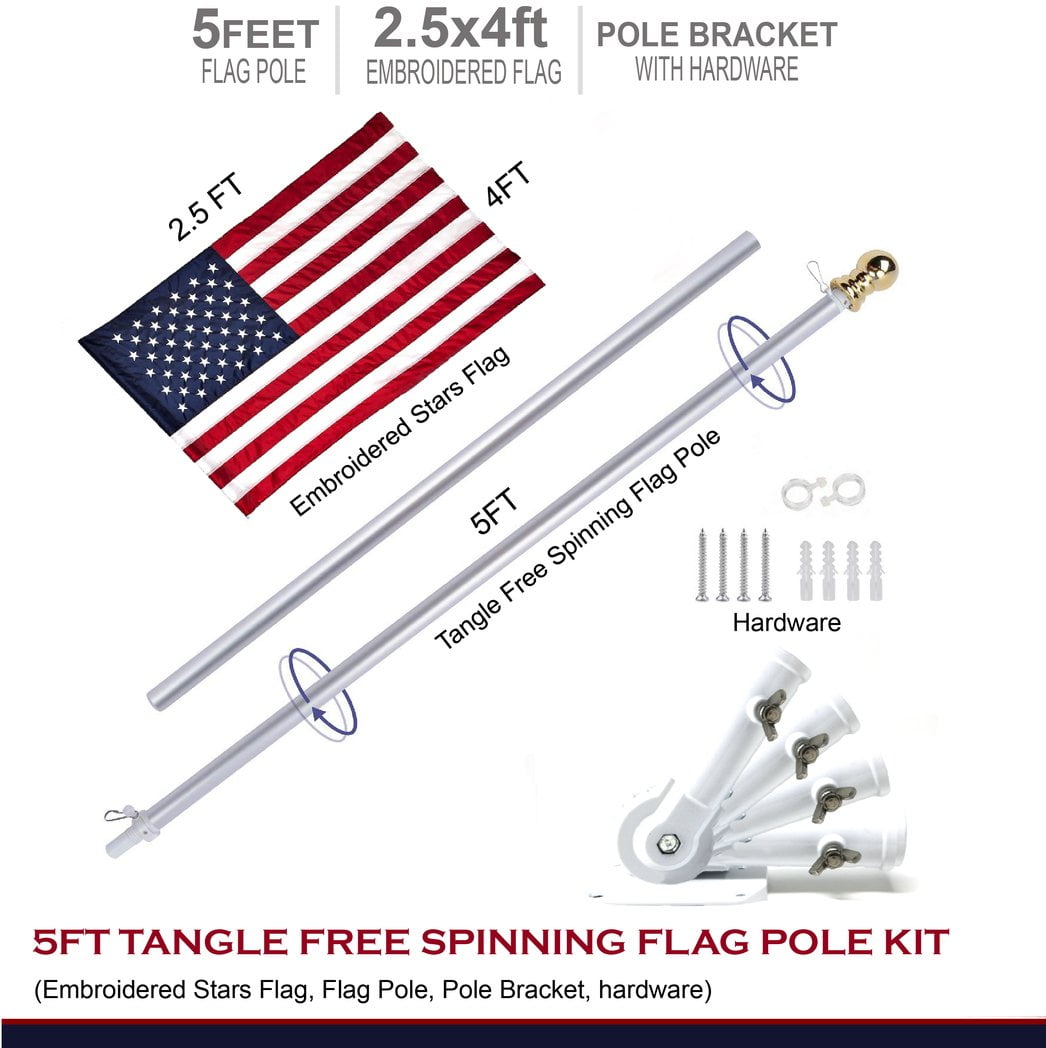 Bracket Tangle Free Georgia 3 x 5 FT Flag Set w/ 6-Ft Spinning Flag Pole 