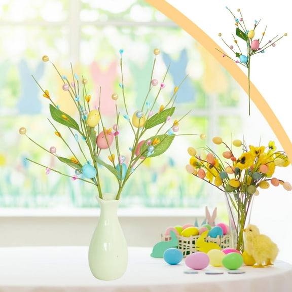 Tupukom Easter Picks Artificial Easter Spray with Pastel Easter Eggs Spring Floral Stems Speckled Easter Picks Branches for Spring Easter Basket Bouquets Floral Arrangement Centerpiece
