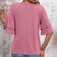 thumbnail image 6 of VERUGU Womens Tops Half Sleeve V-Neck Shirts Summer Casual Double Layer Sleeve Tee Trendy Solid Loose Tunic Blouses for Leggings Pink XL, 6 of 6