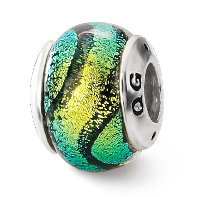 925 Sterling Silver Charm For Bracelet Green Dichroic Glass Bead Glas