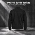 thumbnail image 6 of FchengtaiS Mens Suede Bomber Jacket Stand Collar Zip Up Wind Resistant Jacket Winter Warm Outerwear with Multi Zipper Pockets, 6 of 7