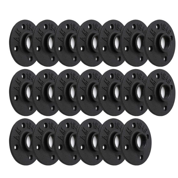 1/2"" Black Painted Floor Flange Home TZH 20 Pack 4 Bolts Iron Pipe Flange with Threaded Hole for Industrial vintage style for DIY Project/Furniture/Shelving Decoration (20 1/2 Inch Black)