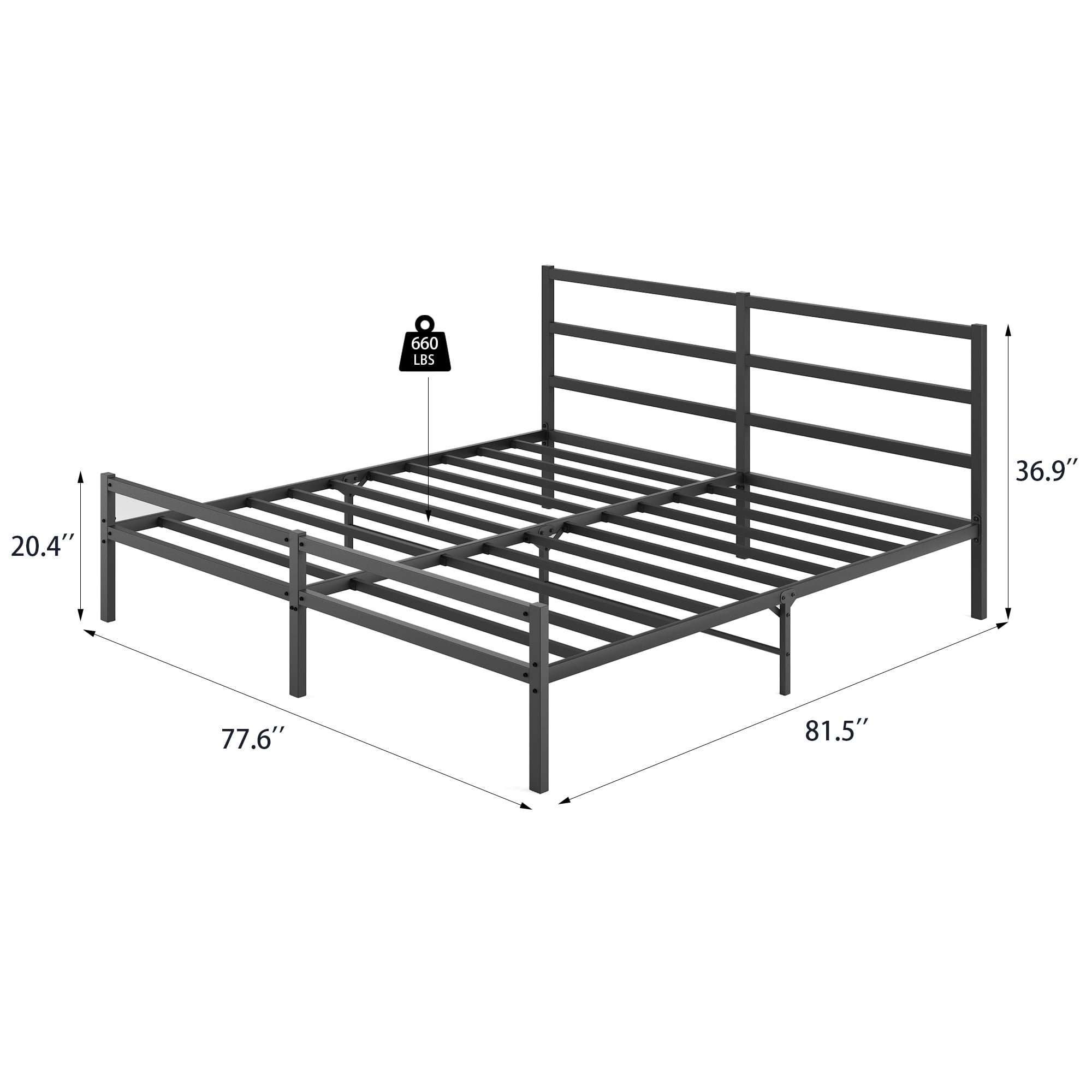 DEALTOPS King Metal Platform Bed with Headboard and Footboard, Sturdy Metal Frame, Bedroom, Black