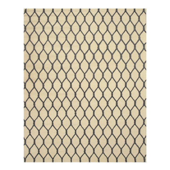 Hand-tufted Wool Ivory Transitional Geometric Chain-Link Rug