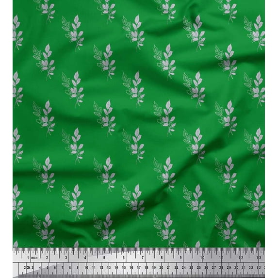 Soimoi Green Cotton Voile Fabric Rose Leaves Print Sewing Fabric Yard 42 Inch Wide